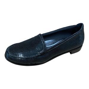 Trotters Leather Loafers SZ 9.5 US Womens Blue Black Faux Snakeskin Slip On Shoe